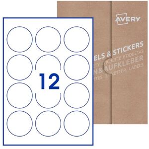 Avery 1200 Etiquettes Rondes Autocollantes Ø 60 mm Papier Blanc Mat imprimante Laser et Jet d'Encre (100 planches A4) - Publicité