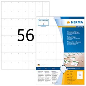 HERMA Étiquettes imprimables robustes, 56 étiquettes par feuille A4, 5600 étiquettes pour imprimantes laser et jet d'encre, perforées, 30 x 37 mm (8044) - Publicité
