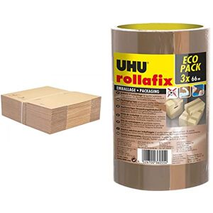 IDMENAGE Lot de 10 boites en 40x30x27 cm pour déménager, envoyer, ou stocker. Cartons haute résistance 20 kg & UHU Rollafix Rubans adhésif d'emballage brun, Lot de 3 rubans de 66m x 50mm - Publicité