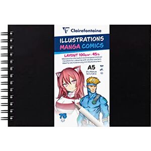 Clairefontaine 975945C Carnet Illustrations Manga Comics 75 Feuilles Papier Dessin Blanc Extra Lisse A5 14,8x21 cm 100g Papier idéal pour le Dessin au Feutre à Alcool, Encre de Chine et Line Art - Publicité