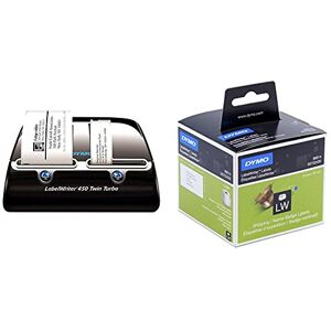 Dymo LabelWriter Twin Turbo Imprimante d'Étiquettes USB + Grandes Etiquettes LW pour Adresses et Badges Nominatifs, 101 mm x 54 mm (Cassette de 220), Impression en Noir sur Fond Blanc - Publicité