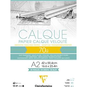 Clairefontaine 975089C Bloc Collé Papier Calque 50 Feuilles Papier Calque Hautement Transparent A2 42x59,4 cm 70/75g Idéal pour le Dessin Technique - Publicité