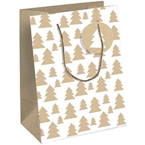 Clairefontaine X-29544-3C Un Sac Cadeau Kraft- Format Moyen 21,5x10,2x25,3cm 210g Motif : Sapins , Noël, Kraft Et Blanc Emballage Cadeau, Idéal pour : Livre, Jeu, Petits cadeaux - Publicité