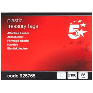 5 Star Treasury Tags Plastic-ended 25mm Red [Pack 100] - Publicité