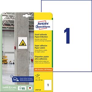 Avery l7877–20 Papier antidérapante étiquette, 210 x 297 mm, 20 feuilles/20 Etiquettes Blanc - Publicité