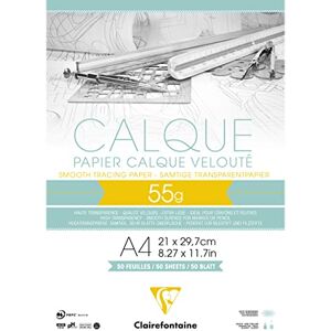 Clairefontaine 975080C Bloc Collé Papier Calque 50 Feuilles Papier Calque Hautement Transparent A4 21x29,7 cm 55g Idéal pour le Dessin Technique - Publicité