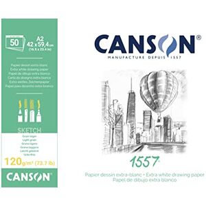 Canson 1557 Bloc 50 feuilles de papier croquis Grain léger A2 120g/m² Extra blanc - Publicité