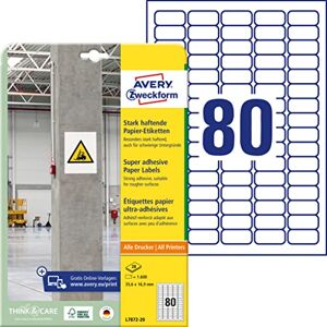 Avery l7872–20 Papier antidérapante étiquette, 35,6 x 16,9 mm, 20 feuilles/1600 étiquettes Blanc - Publicité