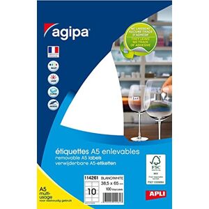 agipa White removable multipurpose labels, 10 feuilles A5, 38,5 x 65 mm, blanc, 1120 pièces, 10 feuilles A5, 38,5 x 65 mm, blanc, 38,5 x 65, 1120 pièces, 10 (A5) - Publicité