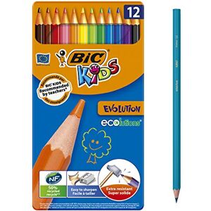 BIC Kids Evolution ECOlutions Crayons de Couleur Coloris Assortis, Boîte Métallique de 12 - Publicité