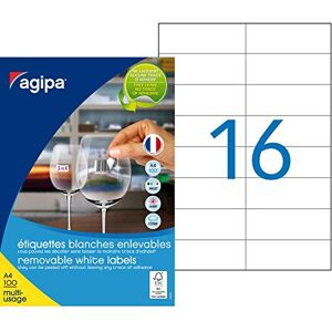 Agipa 101164 Lot de 1600 Etiquettes multi usage enlevable coins droits 105 x 37 mm Blanc - Publicité