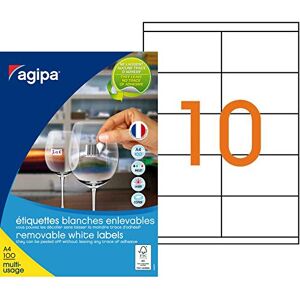 Agipa 101624 Lot de 1000 Etiquettes multi usage enlevable coins droits 105 x 57 mm Blanc - Publicité