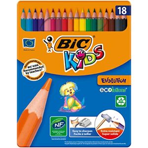 BIC Kids Evolution ECOlutions Crayons de Couleur Coloris Assortis, Boîte en Métal de 18 - Publicité