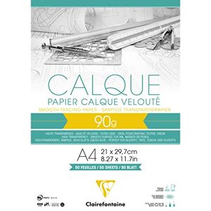 Clairefontaine 97133C Bloc Collé Papier Calque 50 Feuilles Papier Calque Hautement Transparent A4 21x29,7 cm 90/95g Idéal pour le Dessin Technique - Publicité