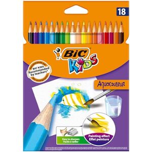 BIC Kids Aquacouleur Crayons de Couleur Aquarellables pour Effet Peinture Coloris Assortis, Etui Carton de 18 - Publicité