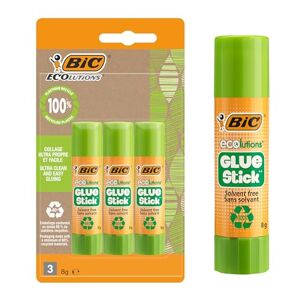 BIC ECOlutions Glue Stick – Bâtons de Colle Blanche Parfaits pour Papier et Carton, Sans Solvant 8 g, Blister de 3 tubes - Publicité