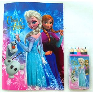 PartyErasers Frozen thème Anna Elsa et Olaf 18.2cm x 13cm 8pp Livre à colorier avec 5 crayons de couleur SET (Rose) - Publicité