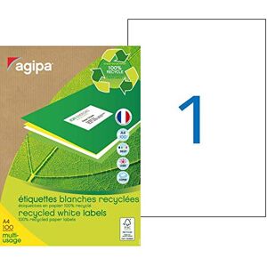 Agipa Boite de 100 étiquettes blanches pour imprimante jet d'encre/ laser/copieur 100% recyclées 210x297mm - Publicité