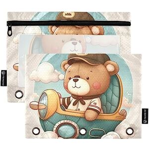 ZRWLUCKY Lot de 2 classeurs à 3 anneaux pour examen de bureau avec motif de pilote de dessin animé avec ours en peluche - Publicité