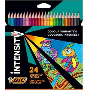 BIC Intensity Crayon de Couleur Triangulaire Mine Douce Corps Coloré Sans Bois Couleurs assorties, Pochette de 24 - Publicité