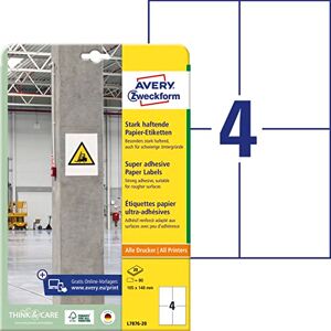 Avery l7876–20 Papier antidérapante Étiquettes, 105 x 148 mm, 20 feuilles/80 Etiquettes Blanc - Publicité
