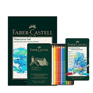 Faber-Castell Bloc aquarelle A4 et boîte de 12 crayons aquarelle Albrecht Dürer – Kit d'art pour livres de coloriage pour adultes, fournitures d'artisanat, dessin, croquis, crayons résistants à la - Publicité
