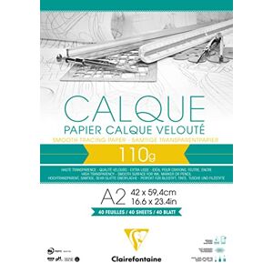 Clairefontaine 975108C Bloc Collé Papier Calque 40 Feuilles Papier Calque Hautement Transparent A2 42x59,4 cm 110g Idéal pour le Dessin Technique - Publicité