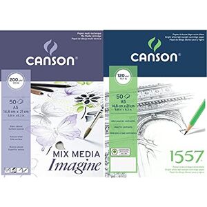 Canson Imagine Papier à dessin 50 feuilles A5 14,8 x 21 cm Blanc Pur & Bloc 50 Feuilles Papier à Dessin 120 g Grain Léger A5 Blanc Pur - Publicité