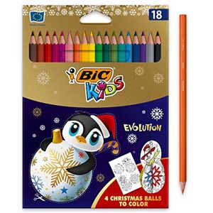 BIC Kids Evolution Crayons de Couleur Edition Limitée de Noël Couleurs Assorties, Blister de 18 - Publicité