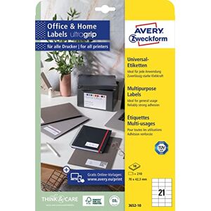 Avery 3652–10 Étiquettes (A4, papier mat, 210 pièces, 70 x 42,3 mm) 10 feuilles Blanc - Publicité