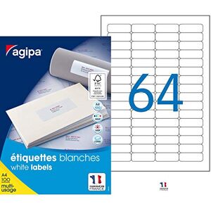 Agipa 102202 Lot de 6400 Etiquettes DIN A4 multi usage arrondis 45,7 x 16,9 mm Blanc - Publicité