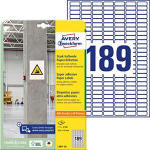 Avery l7871–20 Papier antidérapante Étiquettes, 25,4 x 10 mm, 20 feuilles/3780 étiquettes Blanc - Publicité