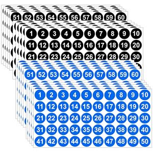 Netspower 20 Feuilles d'Autocollants Numéros en Vinyle 25mm Chiffres Adhesifs Ronds 1-100 Autocollants Nombres Étanches pour Organisation Boîtes Rangement Casiers Fournitures Scolaires Bureau, Noir + Bleu - Publicité