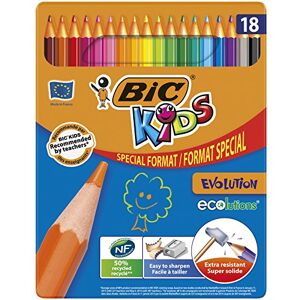 BIC Kids Evolution ECOlutions Crayons de Couleur Coloris Assortis, Boîte en Métal de 15+3 - Publicité