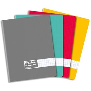 Produit neutre Cahier piqûre 17x22 96 pages grands carreaux Seyès 60g. Couverture carte assortie - Lot de 30 - Publicité