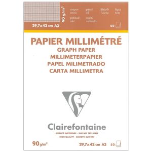 Clairefontaine Vélin Millimétré bloc collé 50F A3 90g - Lot de 5 - Publicité