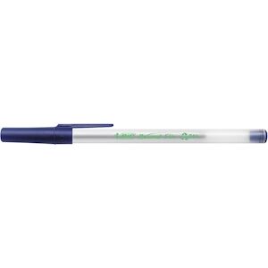 BIC Boîte de 60 stylos billes Round Stic ECOlutions 74% de matériaux recyclés. Pointe 1,0 mm. Encre bleue - Publicité