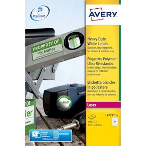 Avery Boîte de 480 étiquettes Laser inaltérables Blanches 63,5 x 33,9 mm L4773-20 - Publicité