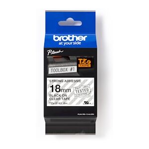 Brother TZES141 TABLE SUPER ADHESIVE ORIGINAL - Texte noir sur Fonds transparent - Largeur 18 mm x 8 mètres - Publicité