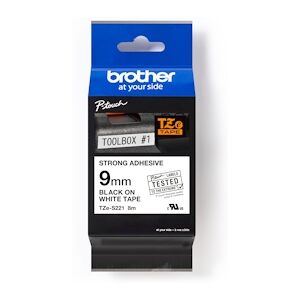 Brother TZeS221 Ruban d'étiquettes laminées super adhésif original - Texte noir sur fond blanc - Largeur 9 mm x 8 mètres - Publicité