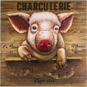 Tableau cochon en pin et fer Charcuterie 80 x 9 x 80 cm Antic Line Créations - Publicité