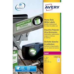 Avery Boîte de 420 etiquettes Laser inalterables Blanches 63,5x38,1 L7060-20 - Publicité