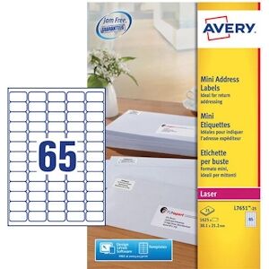 Avery Boîte de 1625 étiquettes Laser Blanc 38,1X21,2 L7651-25 - Publicité