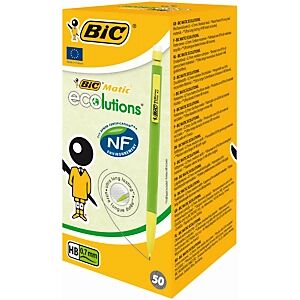 Lot de 50 - BIC® Matic ECOlutions, porte-mines, mine HB de 0,7 mm, corps vert - Publicité