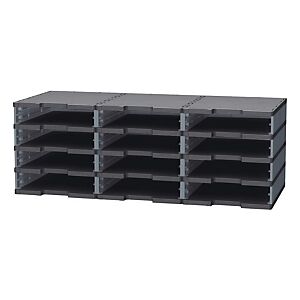 Exacompta Module à tiroirs MODULODOC Ecoblack, pour dossiers A4+, résistant aux charges lourdes, 363 x 305 x 135 mm, noir et gris souris (12 Cases) - Publicité