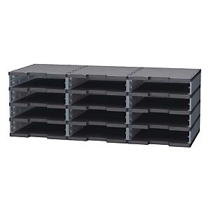 Exacompta Module à tiroirs MODULODOC Ecoblack, pour dossiers A4+, résistant aux charges lourdes, 363 x 305 x 135 mm, noir et gris souris (36 cases) - Publicité