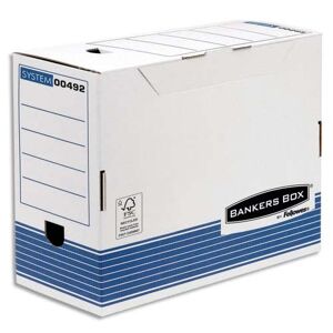 Packdiscount BANKERS BOX Boîte archives dos 15cm SYSTEM, montage automatique, carton recyclé blanc/bleu - Publicité