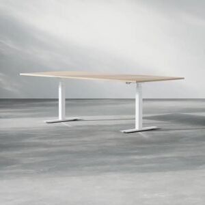 Direkt Interiör Table de reunion electrique ajustable en hauteur Modul, Taille 240 cm, Pietement Blanc, Couleur Chene