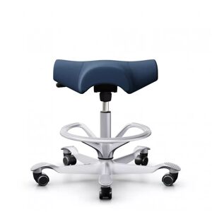 Chaise de bureau HÅG Capisco 8105, Tissu Bleu (EXR026), Pietement   Argente, Verin 200 mm, Repose-pieds Avec