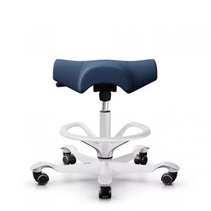 Chaise de bureau HÅG Capisco 8105, Tissu Bleu (EXR026), Pietement  Blanc, Verin 265 mm, Repose-pieds Avec